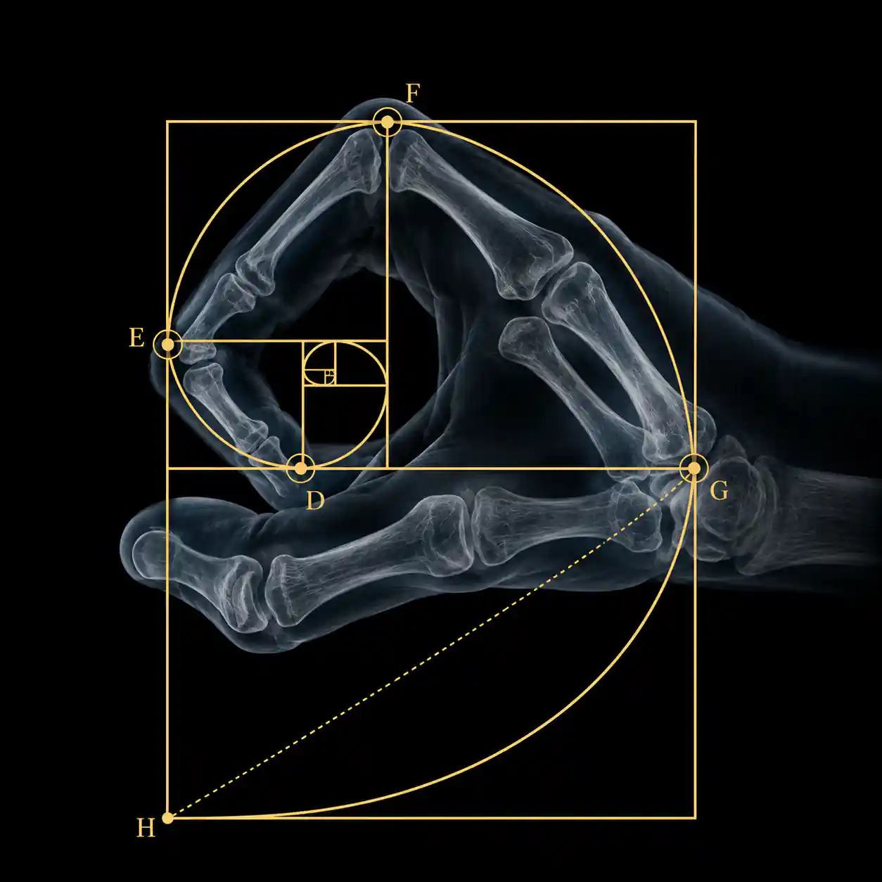 Golden ratio spiral overlaid on a butterfly's wings