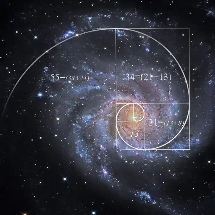 Golden ratio spiral overlaid on a spiral galaxy